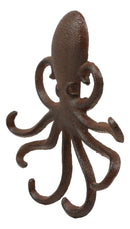 6.5"H Cast Iron Nautical Sea Octopus Wall Hook Cthulhu Kraken In Rustic Bronze