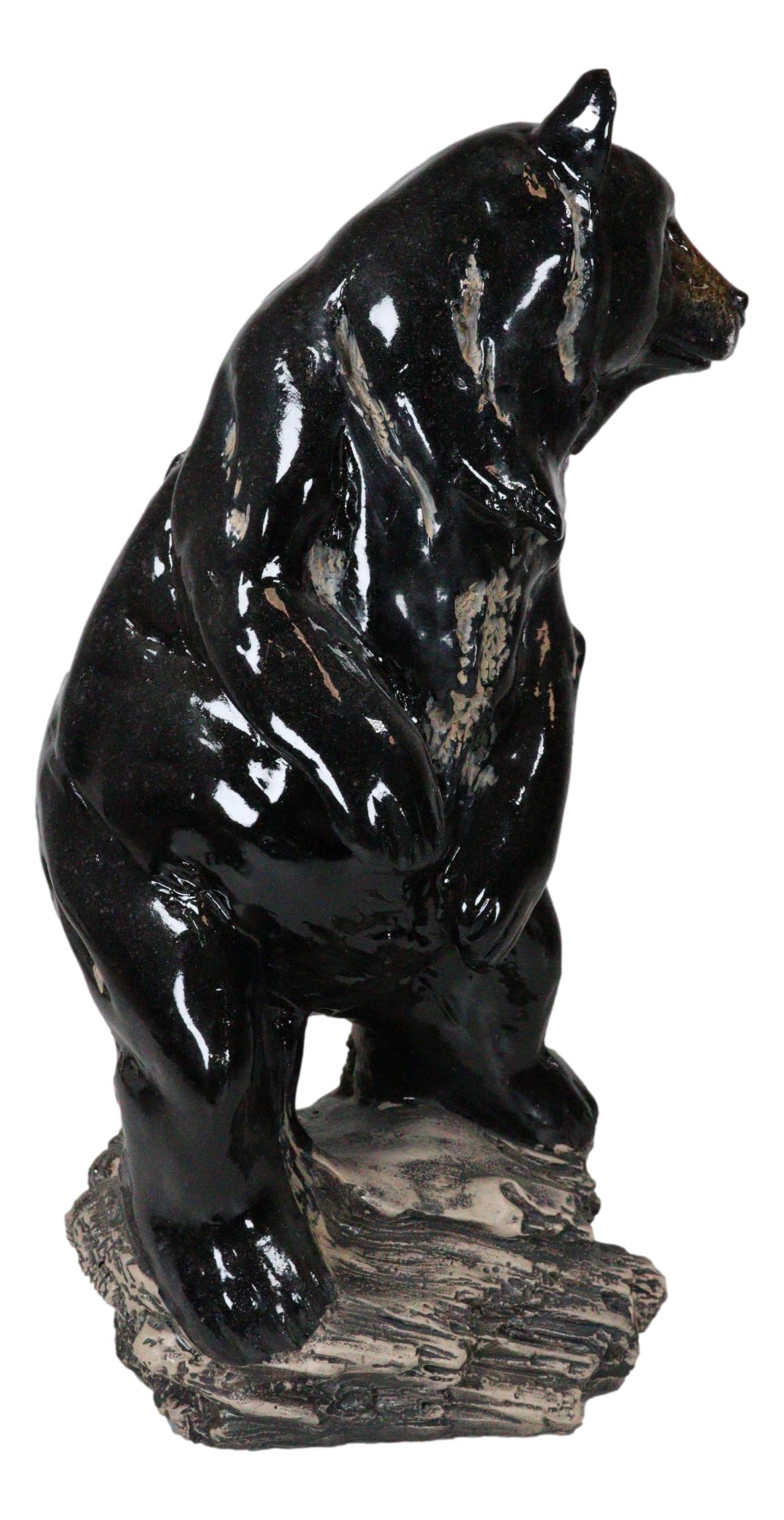 Rustic Western Woodlands Forest Black Bear Standing On Rock Figurine Decor