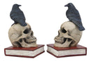 Ebros Raven Crow Perching On Skull with Ancient Book Bookends Set 7.5" Tall