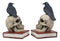 Ebros Raven Crow Perching On Skull with Ancient Book Bookends Set 7.5" Tall