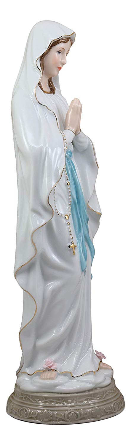 Ebros Gift Our Lady of Lourdes Roman Catholic Blessed Virgin Mary Fine Porcelain Statue 16" Tall Home Altar Decor Sculpture The Marian Apparitions Christian Decorative Earthenware