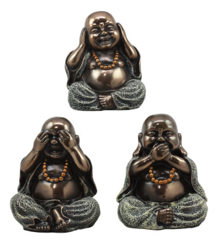 Ebros Small Charm Wise See Hear Speak No Evil Lucky Buddha Statues 4"Tall Bodhisattva Eastern Enlightenment Hotei Figurines - Ebros Gift