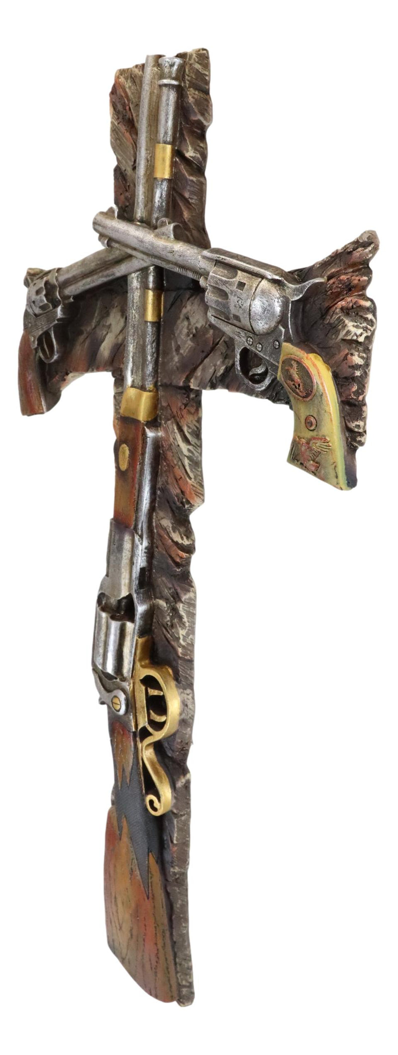 25" Large Rustic Western Cowboy Six Shooter Pistols And Shotgun Wall Cross Decor