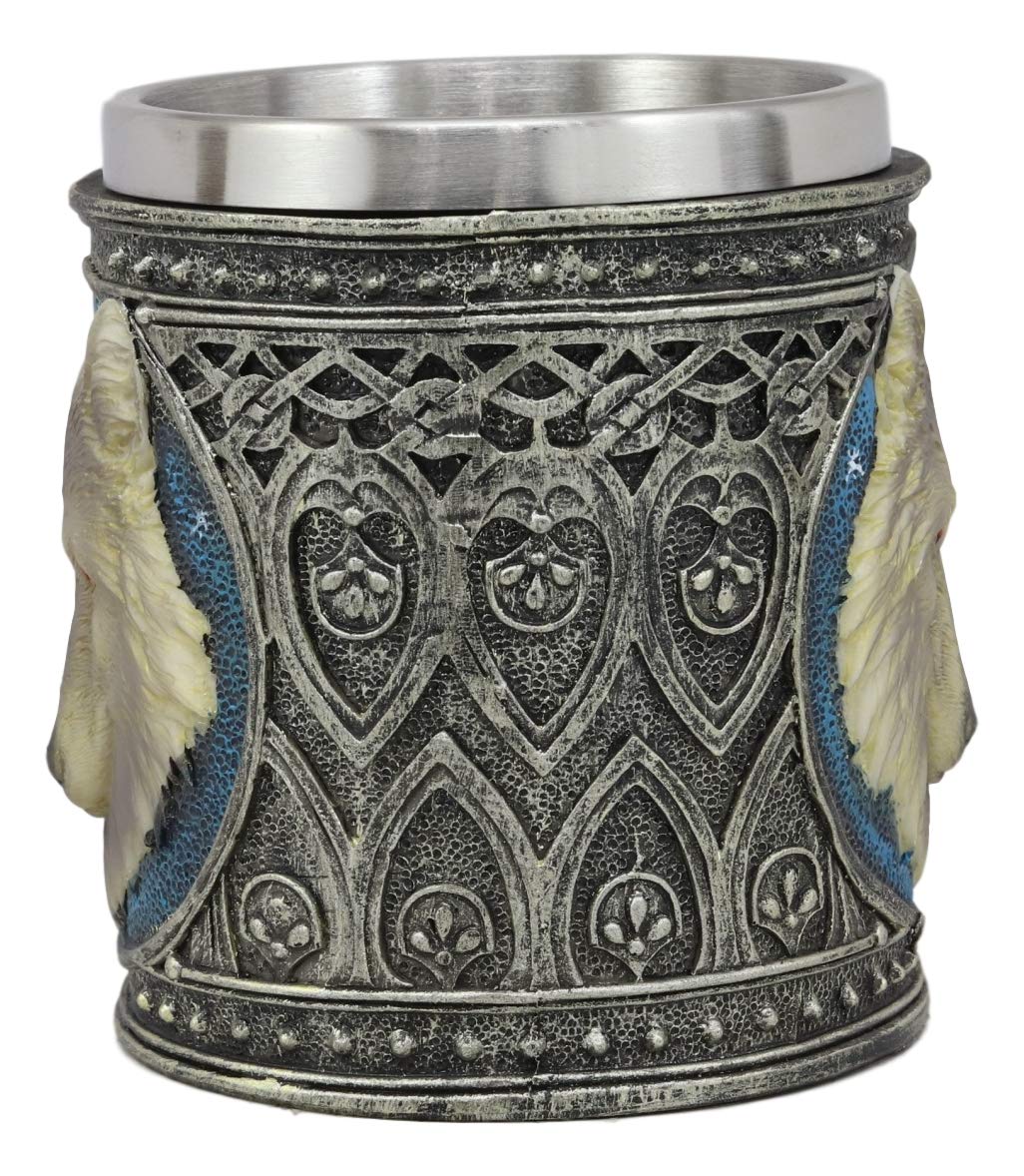 Ebros Gift Alpha Direwolf Wolf Celtic Tribal Magic Resin 16oz Drinking Mug With Stainless Steel Rim Figurine For Coffee Tea Cereal Drinks Halloween Kitchen Dining Decor Of Timber Wolves