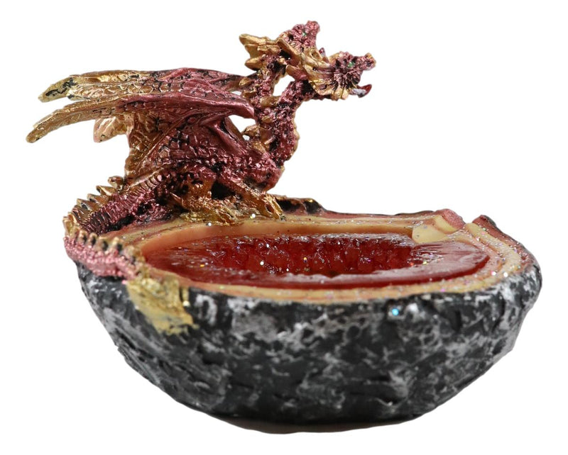 Ebros Red Double Headed Hydra Dragon On Ruby Quartz Crystal Quarry Ashtray Figurine