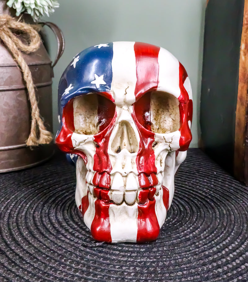 Ebros Patriotic US American Flag Star Spangled Banner Skull Decorative Figurine 5.5"Long Macabre Collectible Statue Historical Pride And Prejudice Freedom Decor of Skulls or Halloween Themed Sculpture