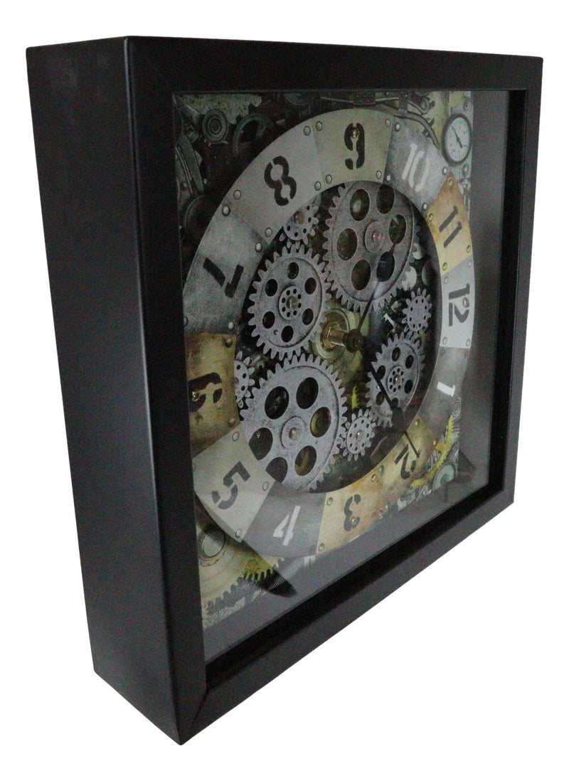 11" Square Steampunk Industrial Sci Fi Desktop Or Wall Clock With Spinning Gears