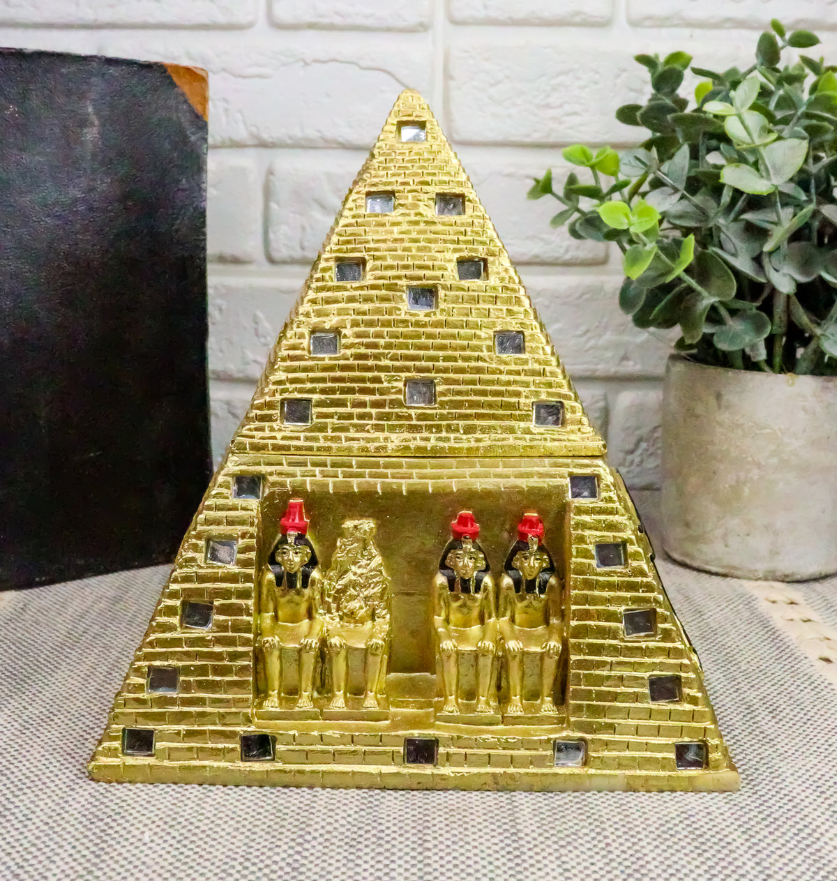 Ebros Egyptian Mirror Pyramid Eye of Horus Hinged Jewelry Box Figurine Statue - Ebros Gift