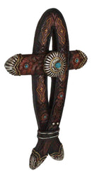 Rustic Western Turquoise Gem Concho Tooled Leather Belt Ichthys Fish Wall Cross