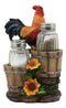 Ebros Sunflower Farm Crowing Rooster Standing On Fence By Old Fashioned Wooden Buckets Glass Salt And Pepper Shakers Holder Figurine 6.5"H Chicken Country Western Decorative Sculpture