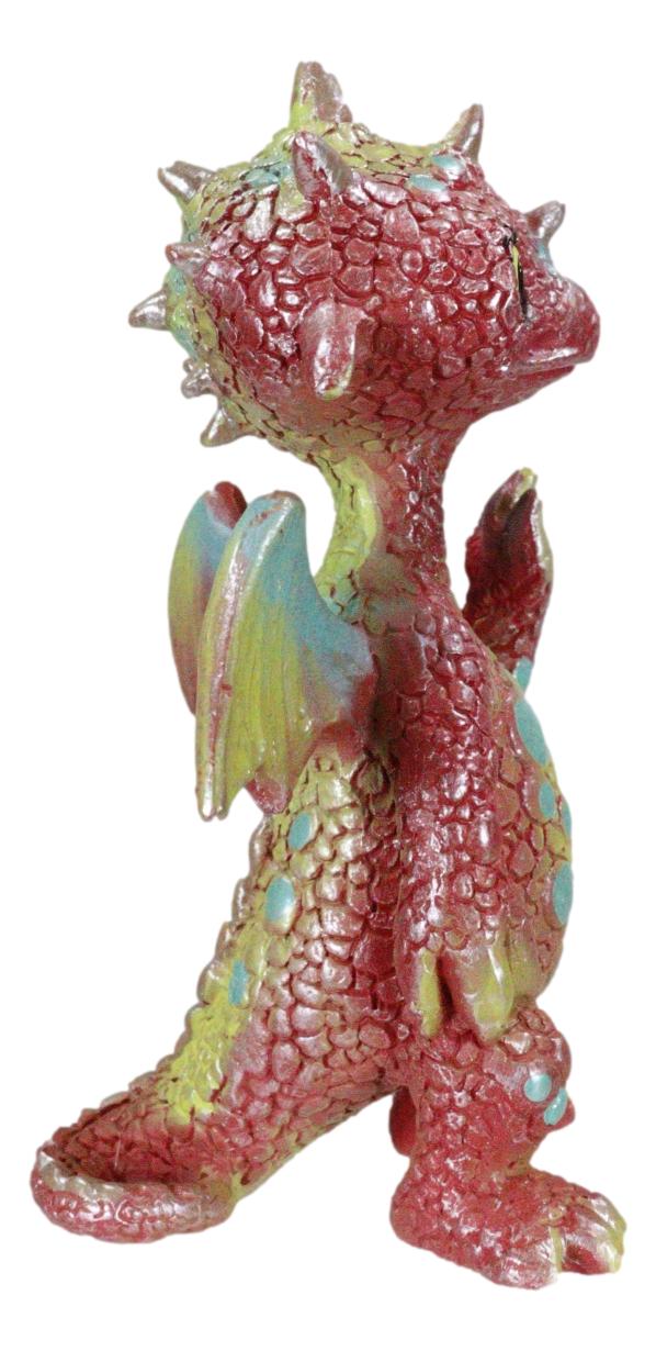 Small Collector Teal Spotted Red Baby Dinosaur Dragon Waving Hello Figurine