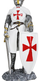 White Cloak Medieval Crusader Swordsman With Shield Of Faith Knight Figurine