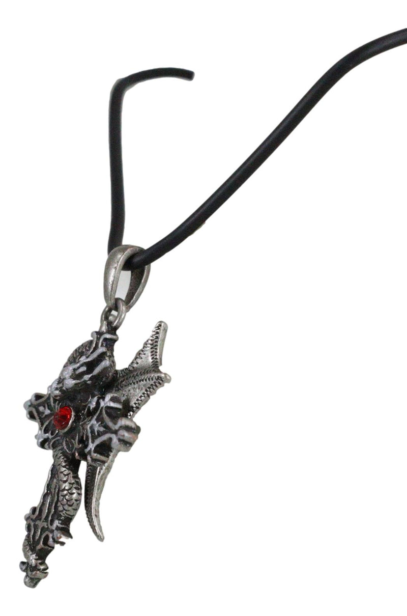 Medieval Gothic Dragon Serpent Excalibur Cross Pewter Pendant Necklace Jewelry