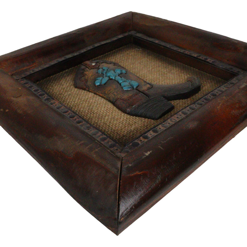 Set of 2 Western Turquoise Gems Cowboy Boot Horseshoe Wooden Wall Picture Frames