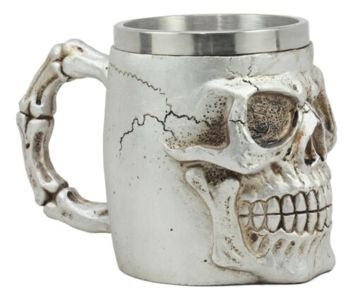 Grinning Silver Alien Skull Mug 14oz Extra Terrestrial UFO Tankard Beer Stein
