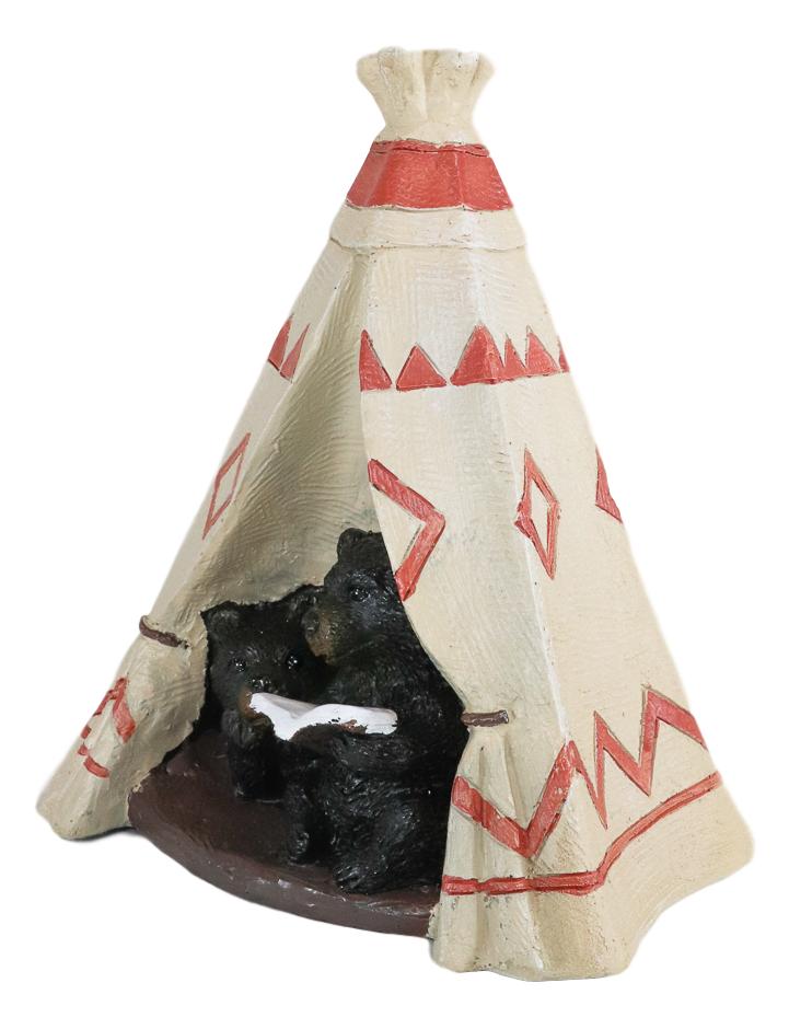 Ebros Rustic Forest Black Bear Cubs Story Time Reading Book In Teepee Hut Figurine