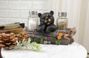 Baby Bear Cub Sitting In Log With Squirrel Salt And Pepper Shakers Holder Statue
