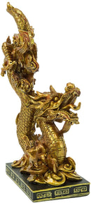 Ebros Feng Shui Nine Dragons Golden Dragon King Statue With Black Base 10.25"H