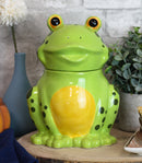 Ebros Whimsical Smiling Green Spotted Frog Ceramic Cookie Jar Container Figurine 8"H