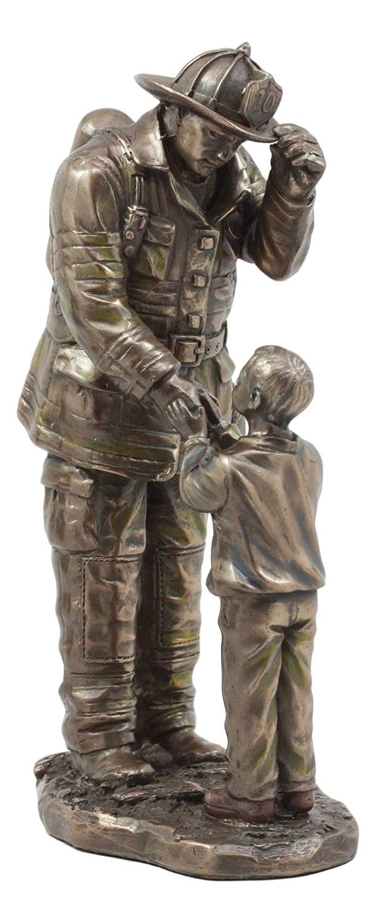Ebros Child Thanking Fireman Statue Civil Service Hero Freedom Rescue Decorative Sculpture