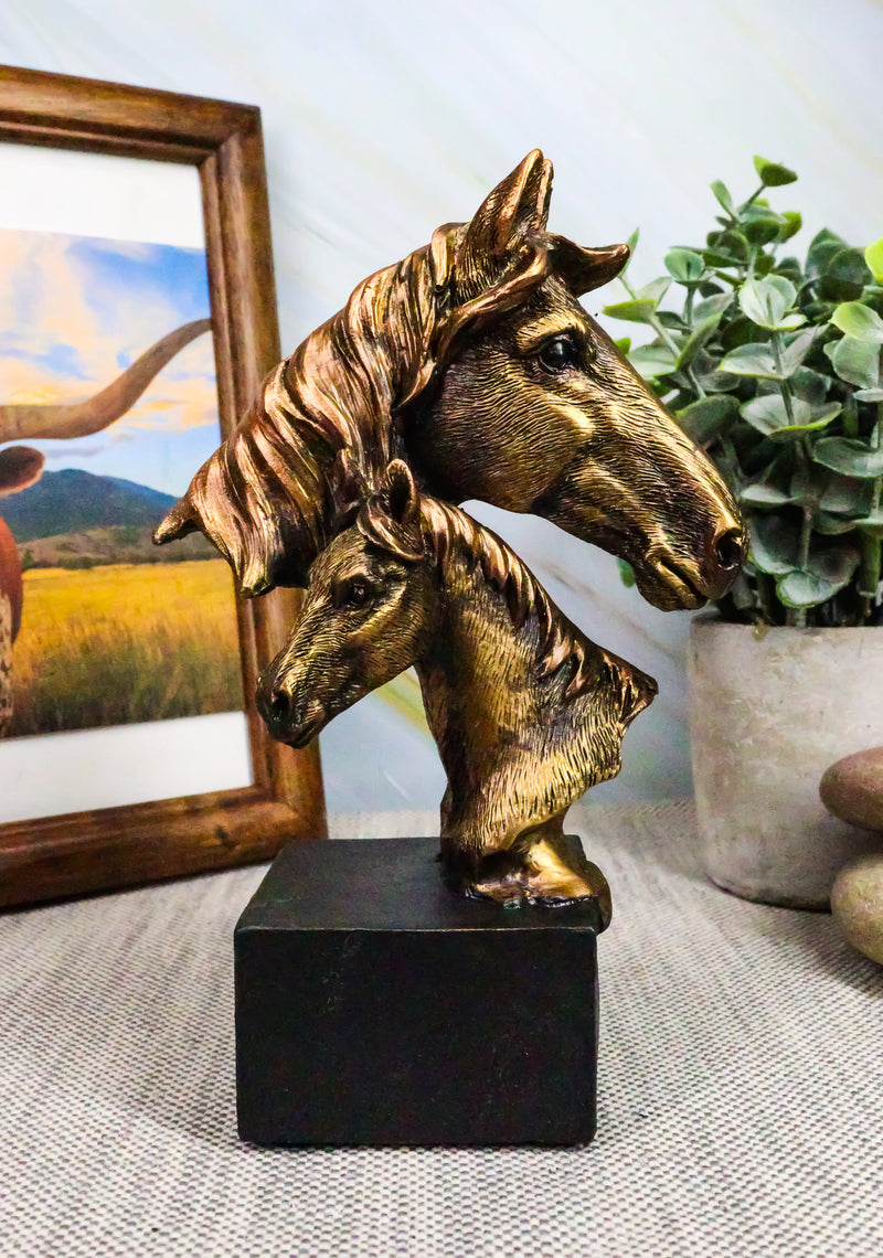 Ebros Gift 6" Tall Western Horse and Foal Head Bust Figurine with Black Pedestal