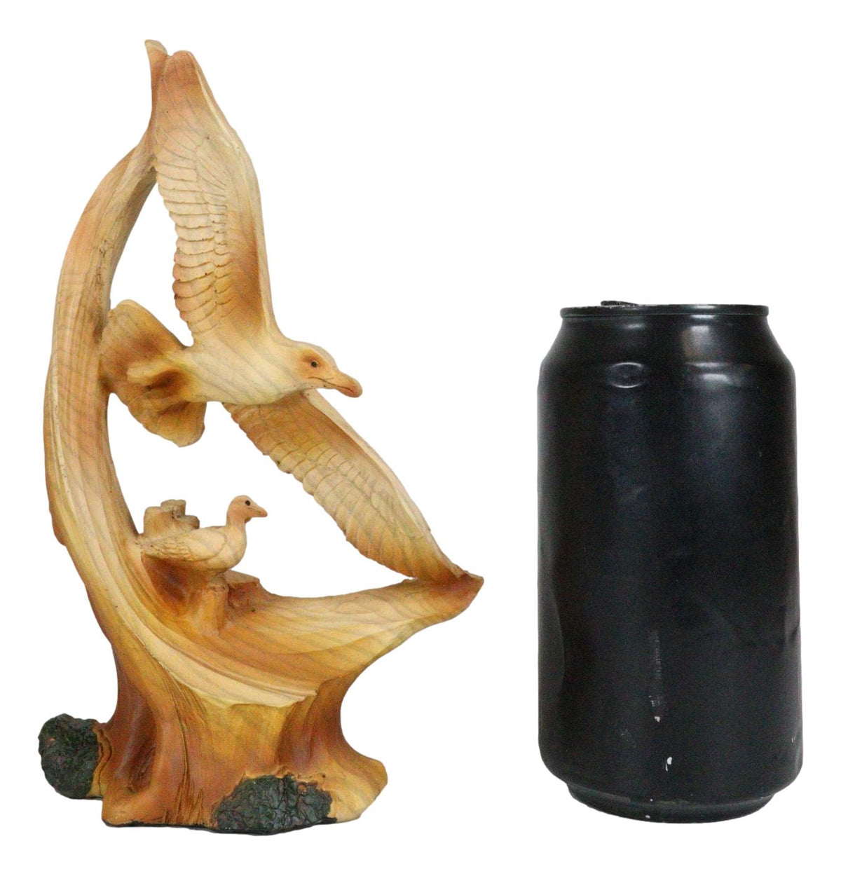 Lifelike Patriotic American Bald Eagle with Eaglets in Nest Faux Wood Figurine