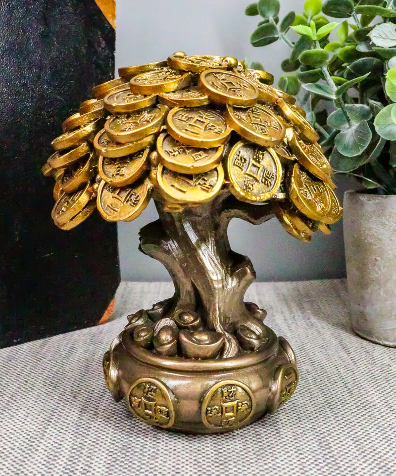 Ebros Feng Shui Gold Tree Statue Golden Money Coin Tree of Wealth And Abundance Decor Talisman Figurine - Ebros Gift