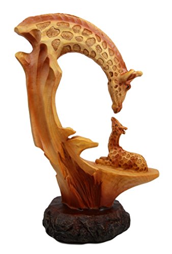 Ebros 9.5"H Wildlife Safari Giraffe Family Scene Decorative Faux Wood Figurine - Ebros Gift