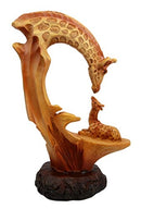 Ebros 9.5"H Wildlife Safari Giraffe Family Scene Decorative Faux Wood Figurine