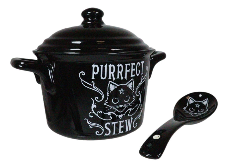 Wicca Purrfect Stew Pentagram Moon Cat Fine Bone China Bowl With Spoon And Lid