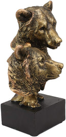 Ebros Gift 9" Tall Black Bear and Cub Head Bust Figurine with Black Pedestal