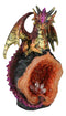 Metallic Red Iridescent Dragon On Faux Geode Rock Quartz Crystal Cove Figurine