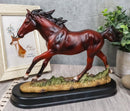 Equestrian Dark Brown Horse Galloping On Wild Pasture Statue With Base 9.25"Long