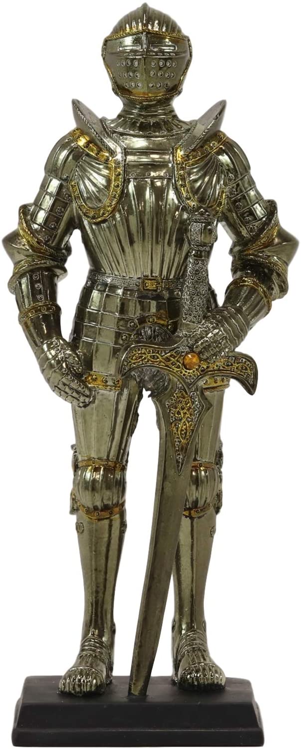 Medieval Suit Of Armor Knight Of Chivalry Broad Swordsman Figurine 7"H Statue