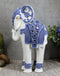 Ebros Feng Shui Ming Style Blue and White Ornate Design with Crystals Resting Elephant Statue 9.25" High