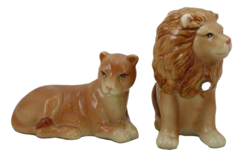 Safari Pride King Lion and Lioness Couple Resting Ceramic Salt Pepper Shaker Set