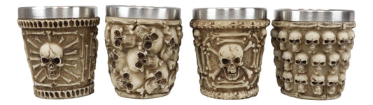 Ebros Ossuary Macabre Morphing Skulls & Skeleton Bones 3D Shot Glasses Set of 4