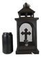 European Rustic Western Turquoise Scroll Cross Electric Metal Lantern Lamp