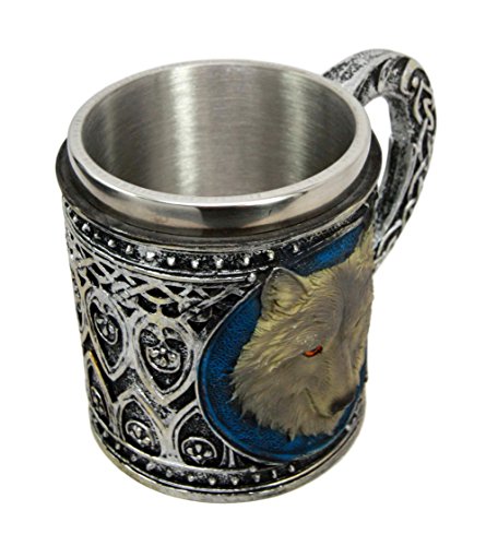 Ebros Alpha Gray Wolf Celtic Tribal Magic Resin 16oz Mug w/ Stainless Steel Rim - Ebros Gift