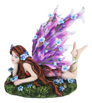 Ebros Enchanted Garden Meadows Blue Peony Fairy With Purple Wings Sunbathing Figurine