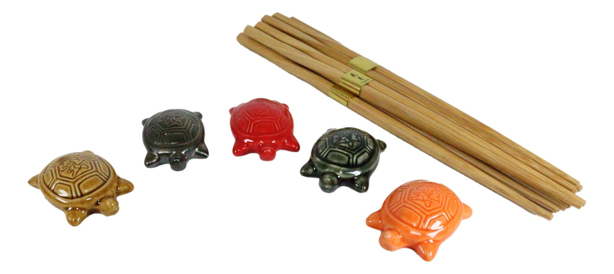 Colorful Fortune Turtles Tortoises Set of 5 Chopsticks And Flatware Holder Rests