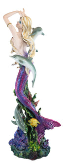 Ebros Large Nouveau Nautical Iris Tail Mermaid Swimming W/  Dolphins Statue 27"H
