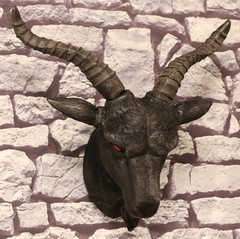 Ebros Large 18.5" Wide Black Goat With Red Eyes Wall Sculpture Hanging Plaque - Ebros Gift
