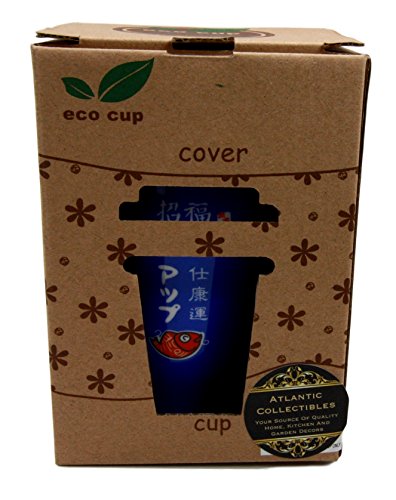 Ebros Gift Lucky Cat Maneki Neko Ceramic Tall Drink Mug Cup With Silicone Lid (Blue)