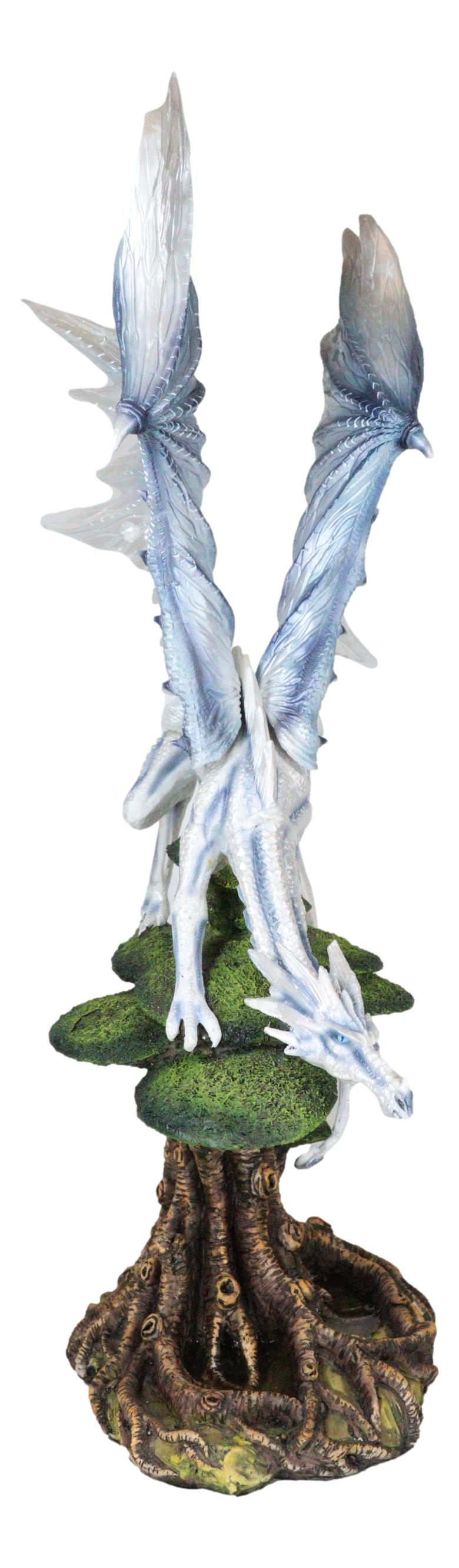 Large Arctic Frost Fury Dragon Perching On Rainforest Giant Tree Canopy Figurine