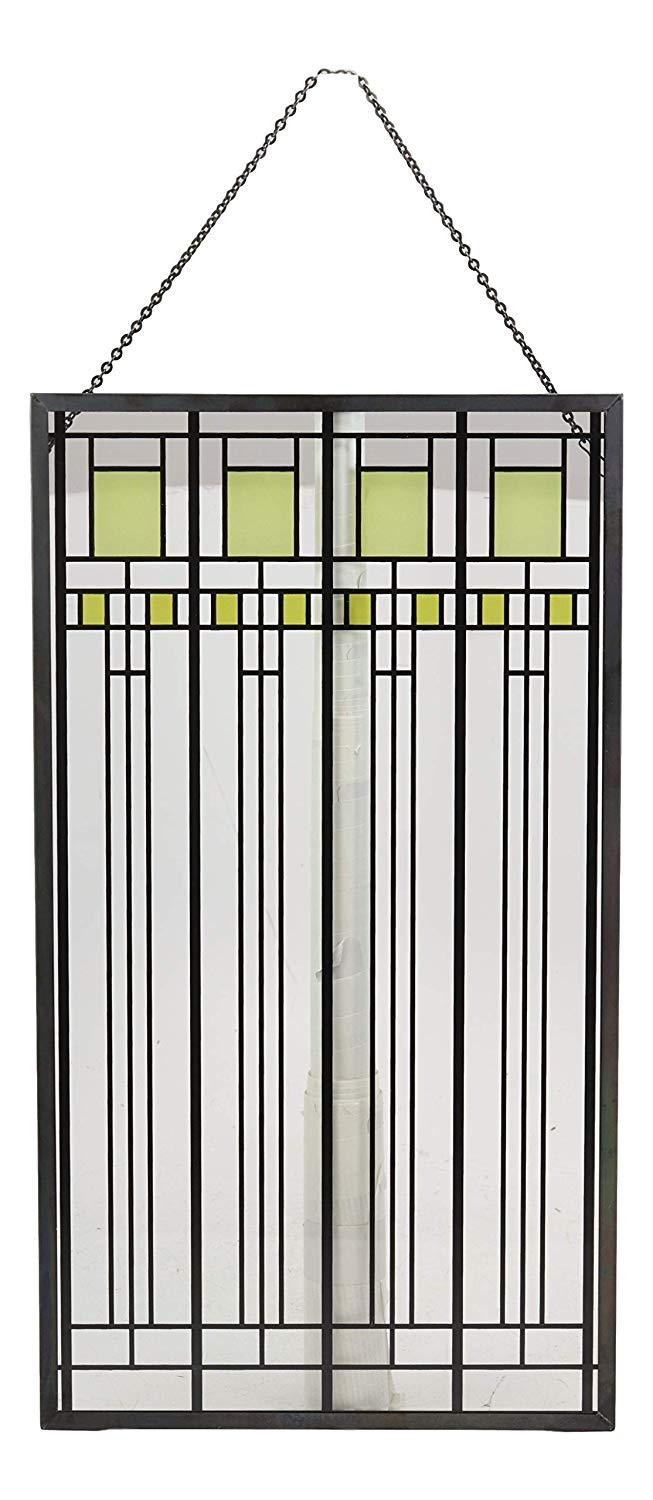 Ebros Frank Lloyd Wright Oak Park House Playroom Stained Glass Art Metal Framed Hanging Wall Decor Or Desktop Plaque Home or Office Decorative Masterpiece 14" by 7.75" Glass Dimensions