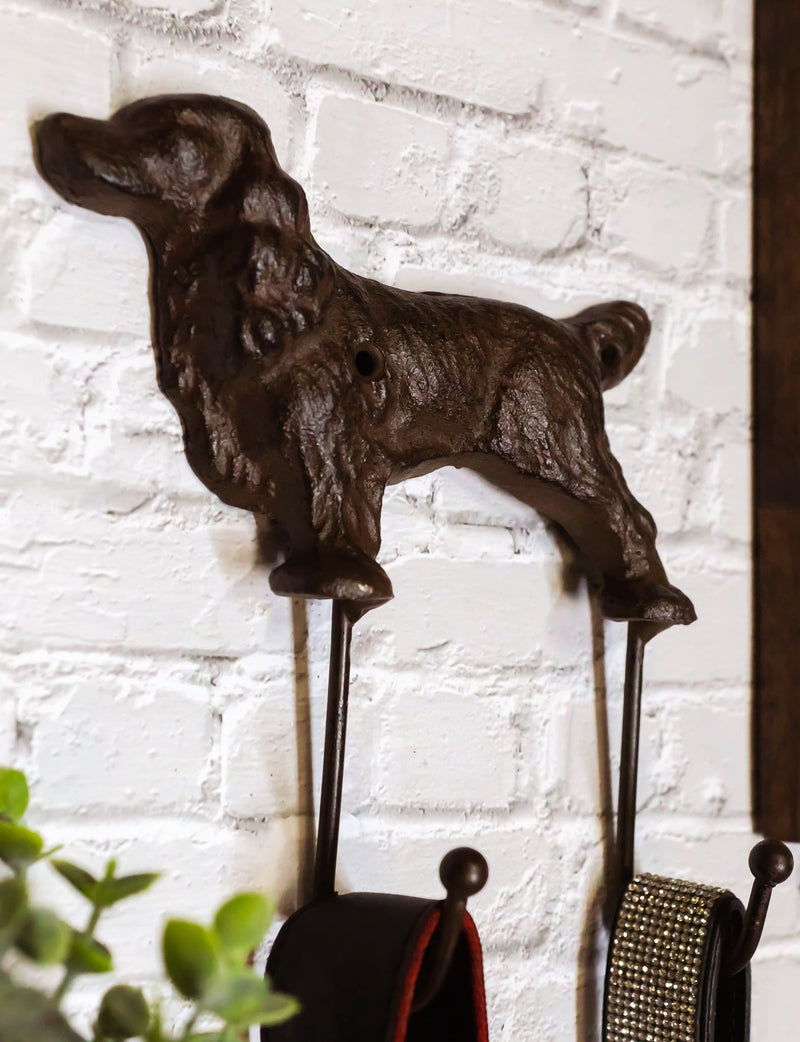 Pack Of 2 Cast Iron Whimsical Rustic Faithful Labrador Dog 2-Peg Wall Hook Decor