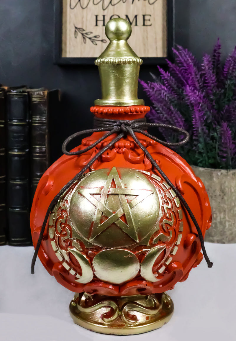 Wicca Spiritual Triple Moon Goddess With Pentacle Red Faux Potion Bottle Decor