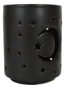 Wicca Mystical Moon And Stars Cutout Ceramic Black T-Light Votive Candle Holder
