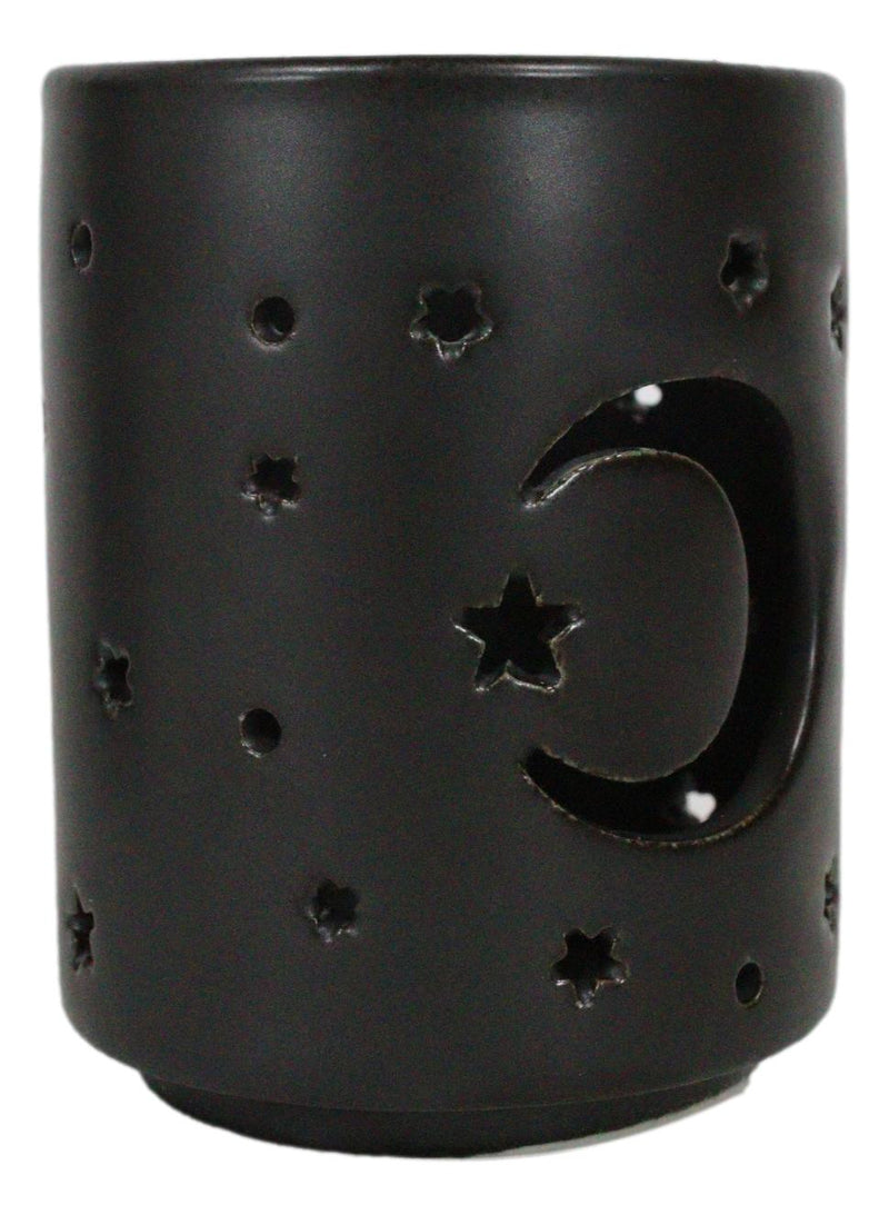 Wicca Mystical Moon And Stars Cutout Ceramic Black T-Light Votive Candle Holder